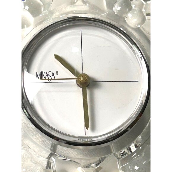 Mikasa Carmen Crystal Floral Desk Clock 6 1/4" Battery Operated Germany #1118/6 - Picture 2 of 14